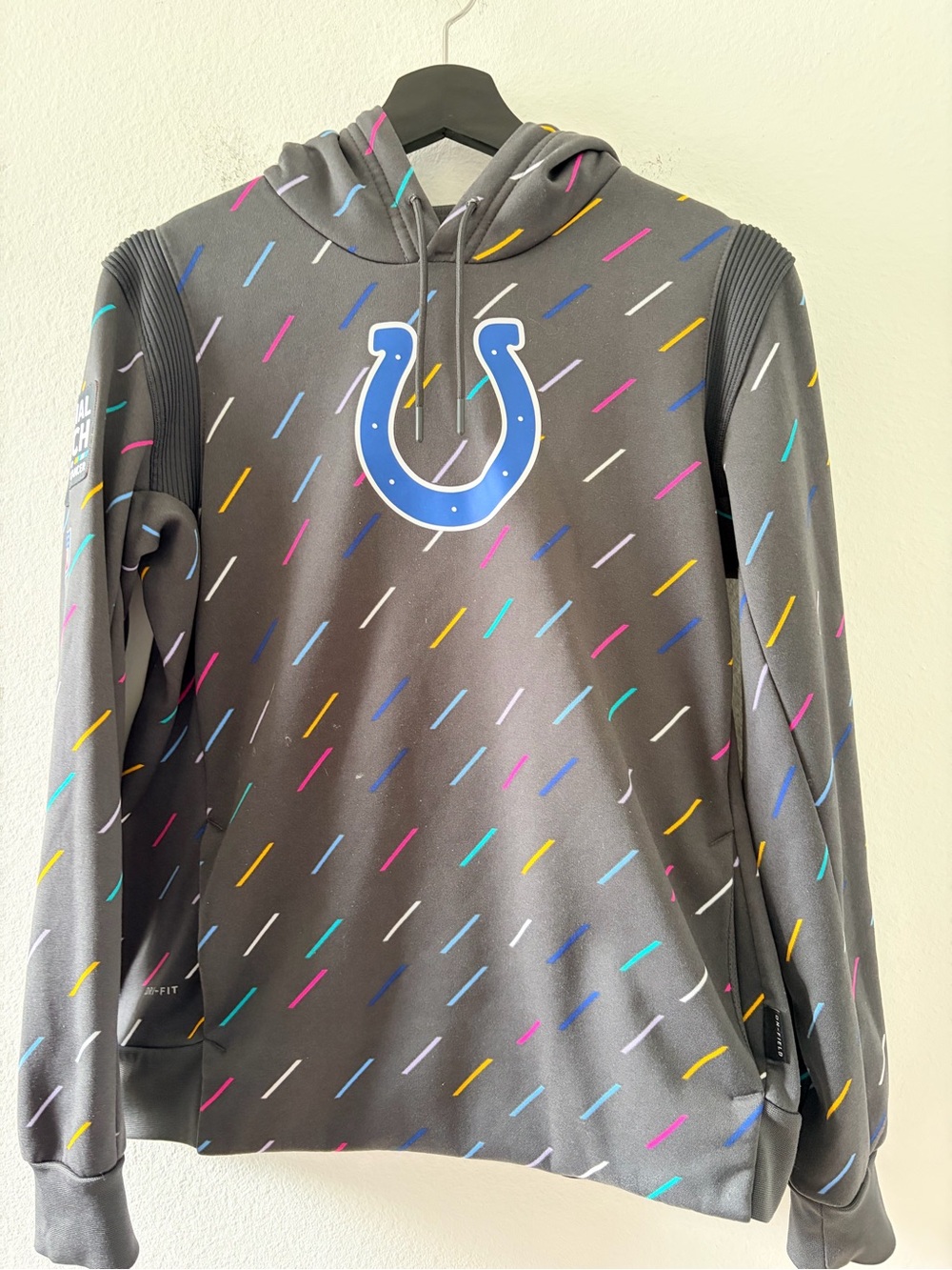NFL Grey Hoodie with Multicolor Dash Pattern